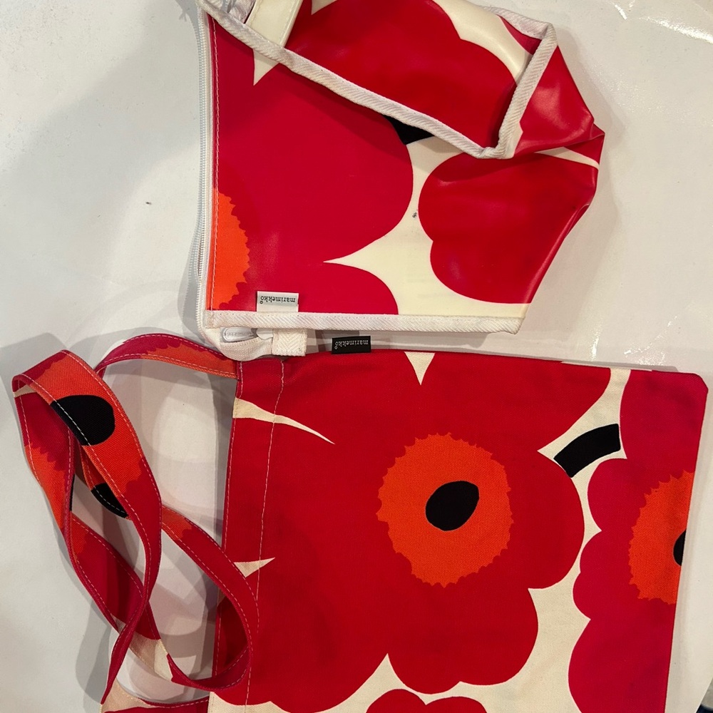 Marimekko Red Floral Tote and Pouch Set